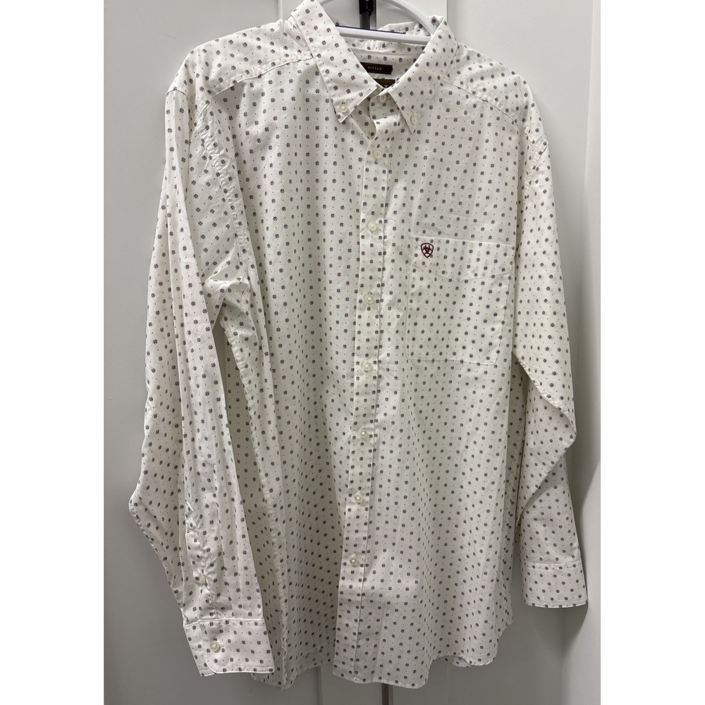 Ariat Mens XXL Pembroke Fitted Long Sleeve Button Down Shirt White Geometric
